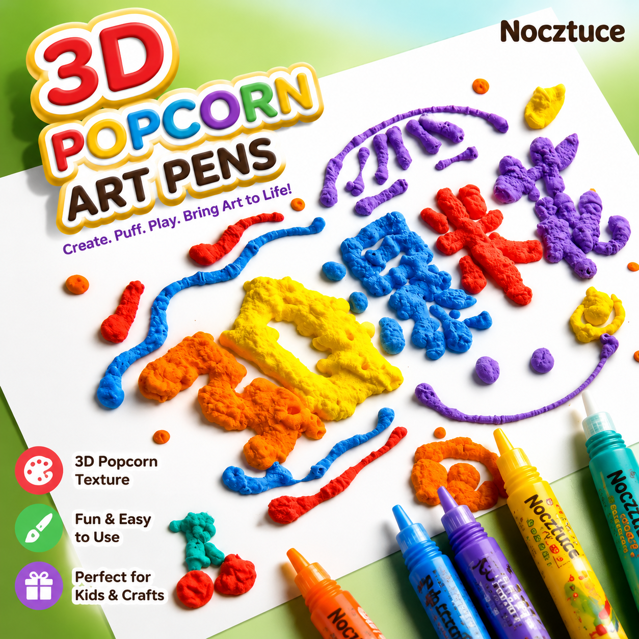 Nocztuce Popcorn Magic 3D Art Pen – Creative Drawing Tool for Kids, Journals & DIY Projects